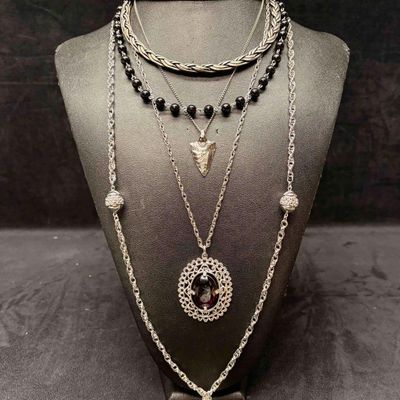 6pc Red Black and Silver Riot Girl Themed Necklace Lot