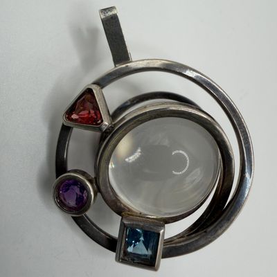 Sale Photo Thumbnail #485: Modernist Rock Quartz Orb Sphere Sterling Silver Pendant