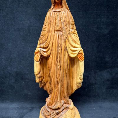 Sale Photo Thumbnail #223: Hand Carved Olive Wood Madonna Figure Virgin Mary Serpent Religious Sculpture