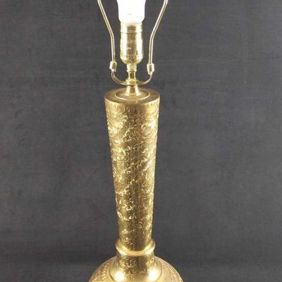 Sale Photo Thumbnail #268: Middle Eastern Ornate Leaf Carved Brass Table Lamp B