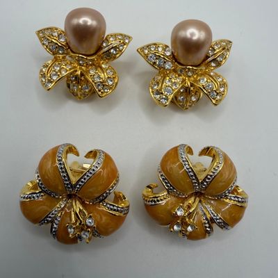 Sale Photo Thumbnail #213: Two Pairs of Nolan Miller Designer Clip-On Earrings Peach Champagne Colored HG28