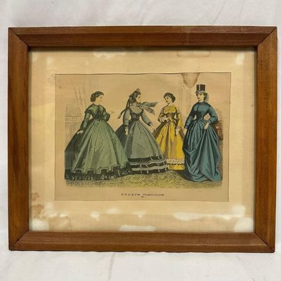Sale Photo Thumbnail #128: Godeys Fashions 1865 Hand-Colored Engraving Framed Print Illustration Fashion Plate