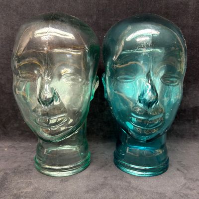 Sale Photo Thumbnail #474: Pair of Vidrios San Miguel Recycled Glass Display Mannequin Heads Spain Blue Aqua Clear