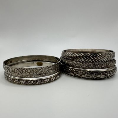 Vintage Etched and Textured Bangle Bracelet Lot Mixed Metal Silver Tone Unmarked