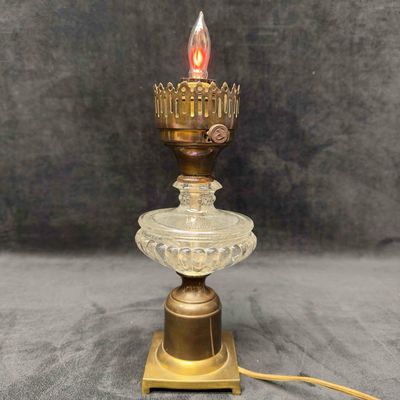 Sale Photo Thumbnail #240: Brass Glass Table Lamp Flame Flicker Bulb