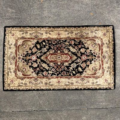 Sale Photo Thumbnail #450: Black Nourison 2000 New Zealand Wool Floral Accent Rug Stained