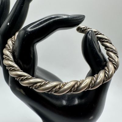 M68 Bold Textured Design Twist Rope Twisted Silver Cuff Bracelet