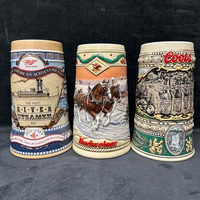 Sale Photo Thumbnail #104: Vintage American Beer Steins Miller Budweiser Coors Collector Series Set
