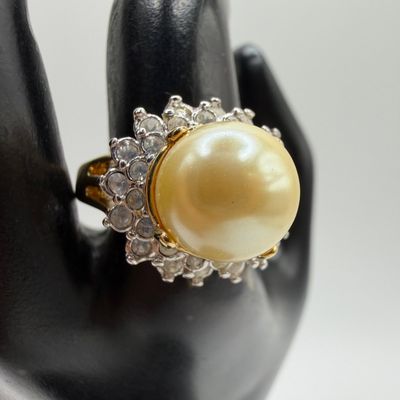 Sale Photo Thumbnail #184: Kenneth Jay Lane Cocktail Ring Gold Tone Clear Rhinestones KJL Sz 10