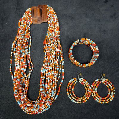 Sale Photo Thumbnail #194: Colorful Multi-Strand Artisan Beaded Necklace Bracelet and Earring Set