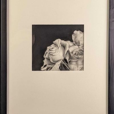 Sale Photo Thumbnail #282: Original Framed Charcoal On Paper By Sandra J Hadley Rose