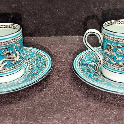 Sale Photo Thumbnail #243: Retired Florentine Turquoise 2 Demitasse Cups & Saucers