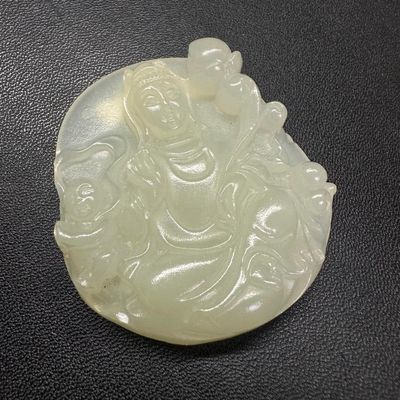 Sale Photo Thumbnail #305: White "Mutton Fat" Jade Guanyin Pendant