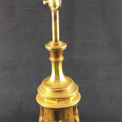 Sale Photo Thumbnail #244: Vintage Brass Painted Heavy Metal Table Lamp B