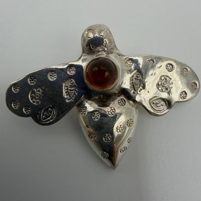 Sale Photo Thumbnail #470: Sajen 925 Amber Sterling Silver Brooch Pendant HG38