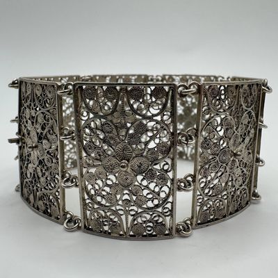 Filigree Ornate Silverwork Panel 800 Silver Bracelet Floral Motif M18