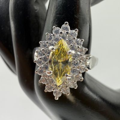 Sale Photo Thumbnail #204: Marquise Cut Double Halo Style Citrine Encrusted CZ 925 Sterling Ring