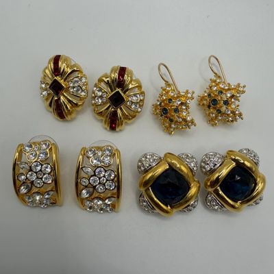 Sale Photo Thumbnail #216: Rhinestone and Crystal Accent Nolan Miller Designer Earrings Four Pairs HG31