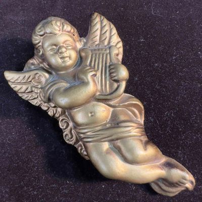 Angel Cherub Plaster Made In Japan Accessory Spoke Pin Back Harp Wall Hang Decor