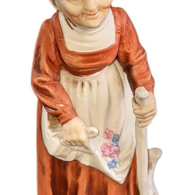 Sale Photo Thumbnail #239: Vintage Porcelain Bisque Old Woman With Cane Figurine