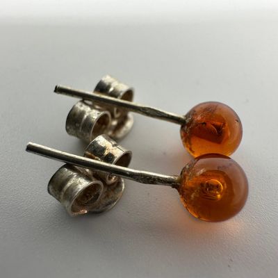 Amber Stud Ball Sterling 925 Silver Earrings M76