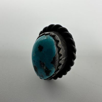 Turquoise Nugget Blue Stone Rope Bezel Earring Silver Single