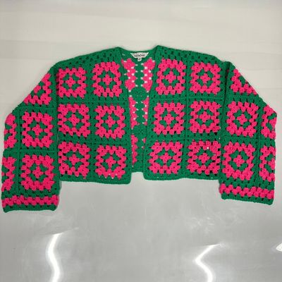 Sale Photo Thumbnail #125: Davi and Dani Crochet Granny Square Cardigan Pink and Green Size Small