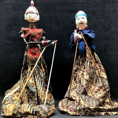 Sale Photo Thumbnail #247: 2 Vintage Handcrafted Indonesian Wooden Puppets on Stands