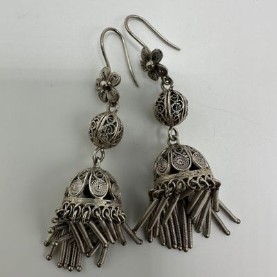 Sale Photo Thumbnail #325: 800 Silver Filigree Tassel Chandelier Earrings Traditional Cannetille Style Design