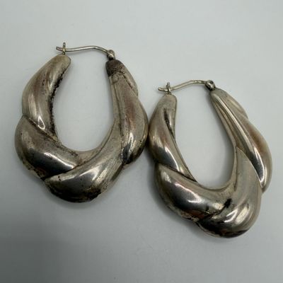 Sale Photo Thumbnail #468: Sterling Silver Twisted Puffy 925 Hoop Earrings