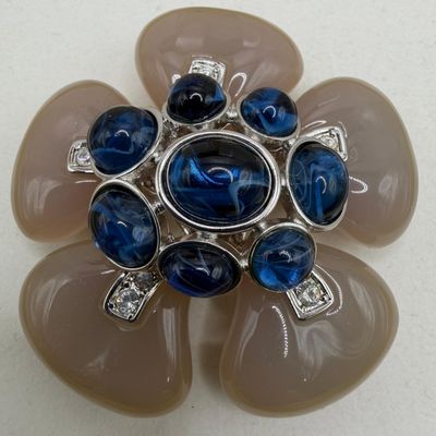 Sale Photo Thumbnail #108: Kenneth Jay Lane Lavender Lucite Flower Petals Blue Cabochons Cluster Brooch