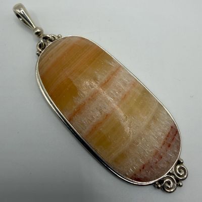 Sale Photo Thumbnail #212: Sajen 925 Sterling Silver Pendant Banded Aragonite Calcite Striped Stone Large