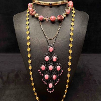 5pc Pink Black and Gold Carnival Themed Necklace Lot