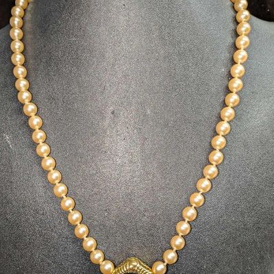 Sale Photo Thumbnail #313: Vintage JSS Faux Pearl Necklace With Gold Tone Pendant