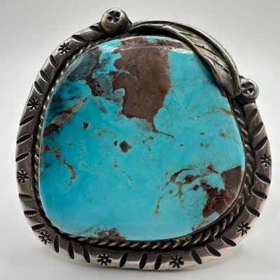 Sale Photo Thumbnail #211: Large Turquoise Stone Cuff Bracelet Navajo Native Southwestern Style Signed BS