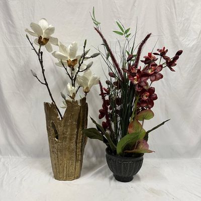 Sale Photo Thumbnail #344: Artificial Floral Arrangements in Decorative Vases Planter Pair Fake Orchid Decor