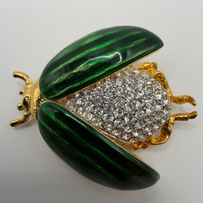 Sale Photo Thumbnail #173: Kenneth Jay Lane KJL Green Enamel and Crystal Beetle Insect Brooch