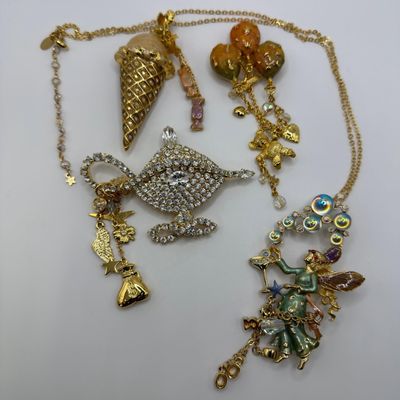 Sale Photo Thumbnail #217: Kirks Folly Fantasy Jewelry Group Fairy Necklace Genie Lamp Ice Cream Cone Brooch