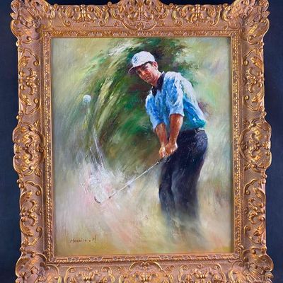 Sale Photo Thumbnail #434: Oil on Canvas Golfer Painting F11