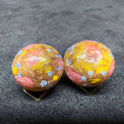 Sale Photo Thumbnail #338: Murano Venetian Art Glass Lamp Work Yellow Round Floral Beaded Earrings D56