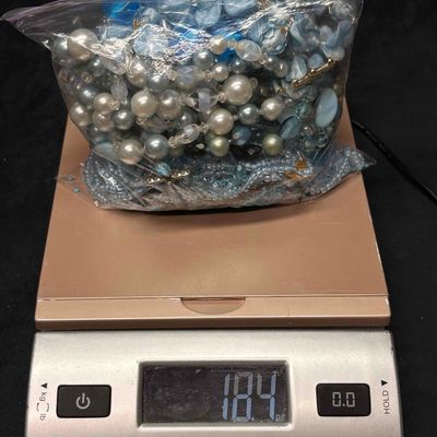 1.15 LB of Broken Blue Beaded Necklaces for Crafting