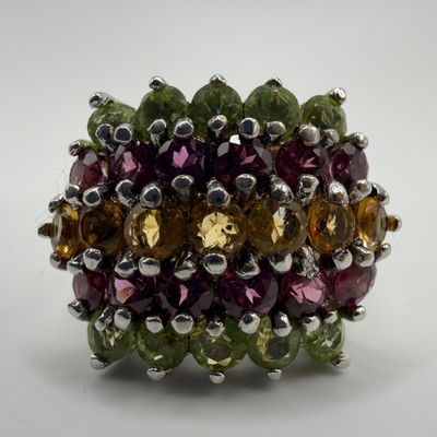 Sale Photo Thumbnail #208: Multi Gemstone Band Design Sterling Ring Tourmaline Citrine