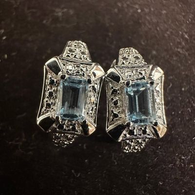 Sale Photo Thumbnail #354: Blue Topaz Textured Sterling Silver Art Deco Inspired Earrings N96
