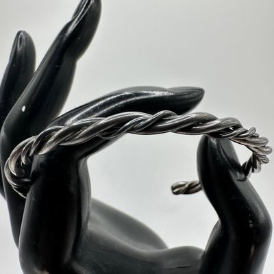 Sale Photo Thumbnail #144: Silverwork Twisted Rope Cuff Silver Bracelet Heavy Tarnish M62
