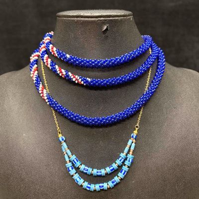 2pc Blue Crotchet Beaded Jewelry Set