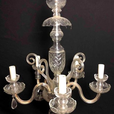 Sale Photo Thumbnail #257: 1940's Large 5 Arm Crystal Chandelier With Etched Body