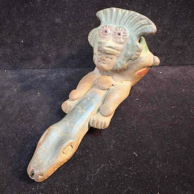 Sale Photo Thumbnail #258: Pre-Columbian Style Snake Phallus Exotic Terracotta Indigenous Clay Pottery Pipe