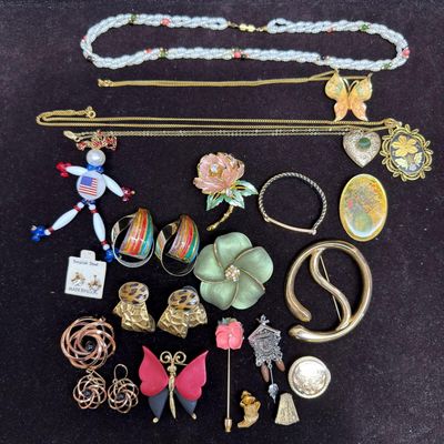 Sale Photo Thumbnail #209: Vintage Costume Jewelry Group Including Floral Butterfly Locket Necklace Pieces