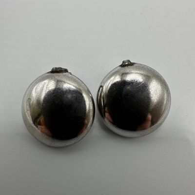 Sale Photo Thumbnail #121: Sterling Silver Art Deco Style Puff Button Clip On Earrings