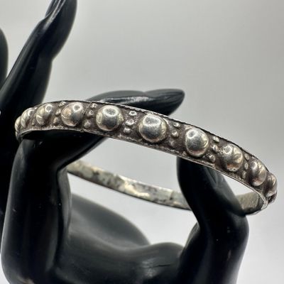 Silverwork Studded Bangle Cuff Bracelet Unmarked Silver Jewelry